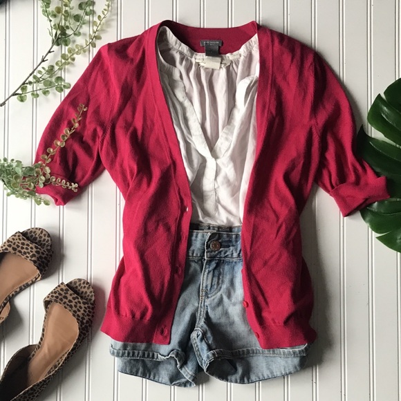 Ann Taylor Sweaters - Ann Taylor red pink cardigan sweater button up